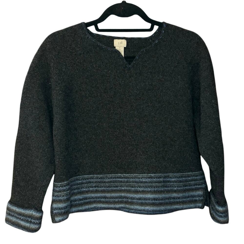 J. Jill Novelty Crop Lambswool Sweater Women's M Gray